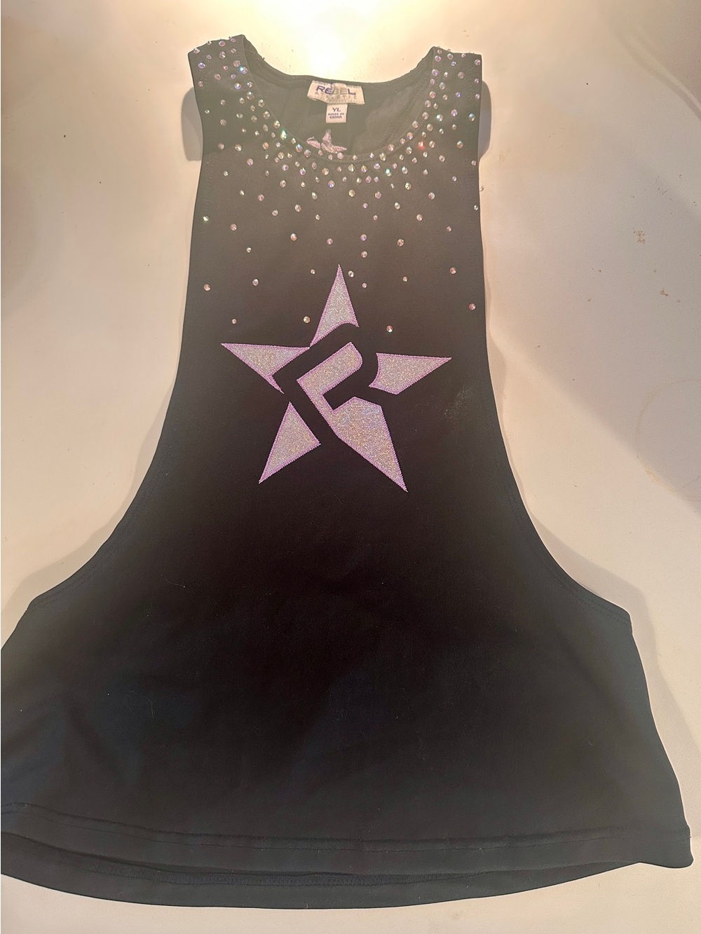Girls REBEL Black Tank Top with Purple Star Logo and Rhinestones